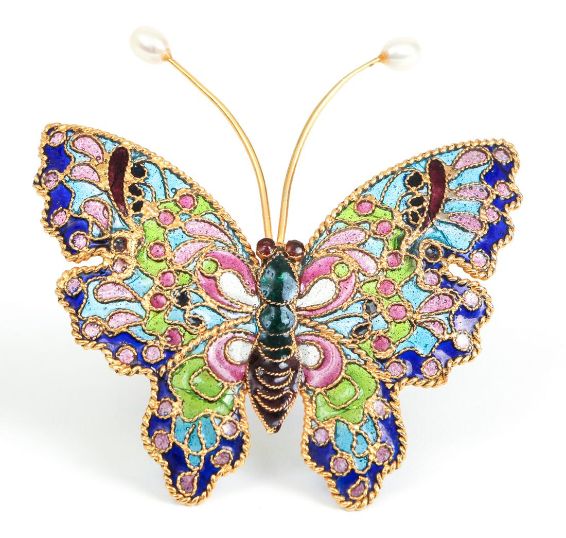 Plique-À-Jour Butterfly Pin with Pearl Vermeil. (1 of 3)