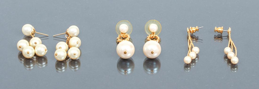 Three Pair Pearl Pierced Earrings (1 of 4)