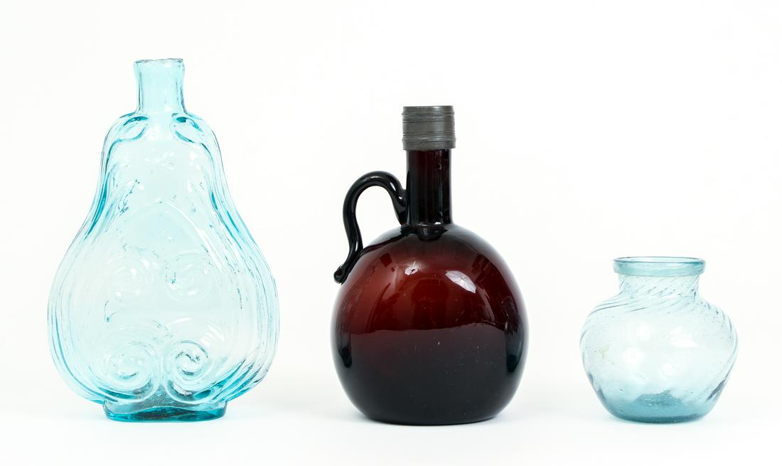 Three Early Glass Items Inc Aqua Bottle (1 of 7)