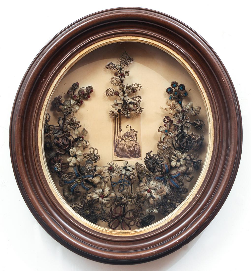 Large Victorian Hair Wreath and Photograph (1 of 7)