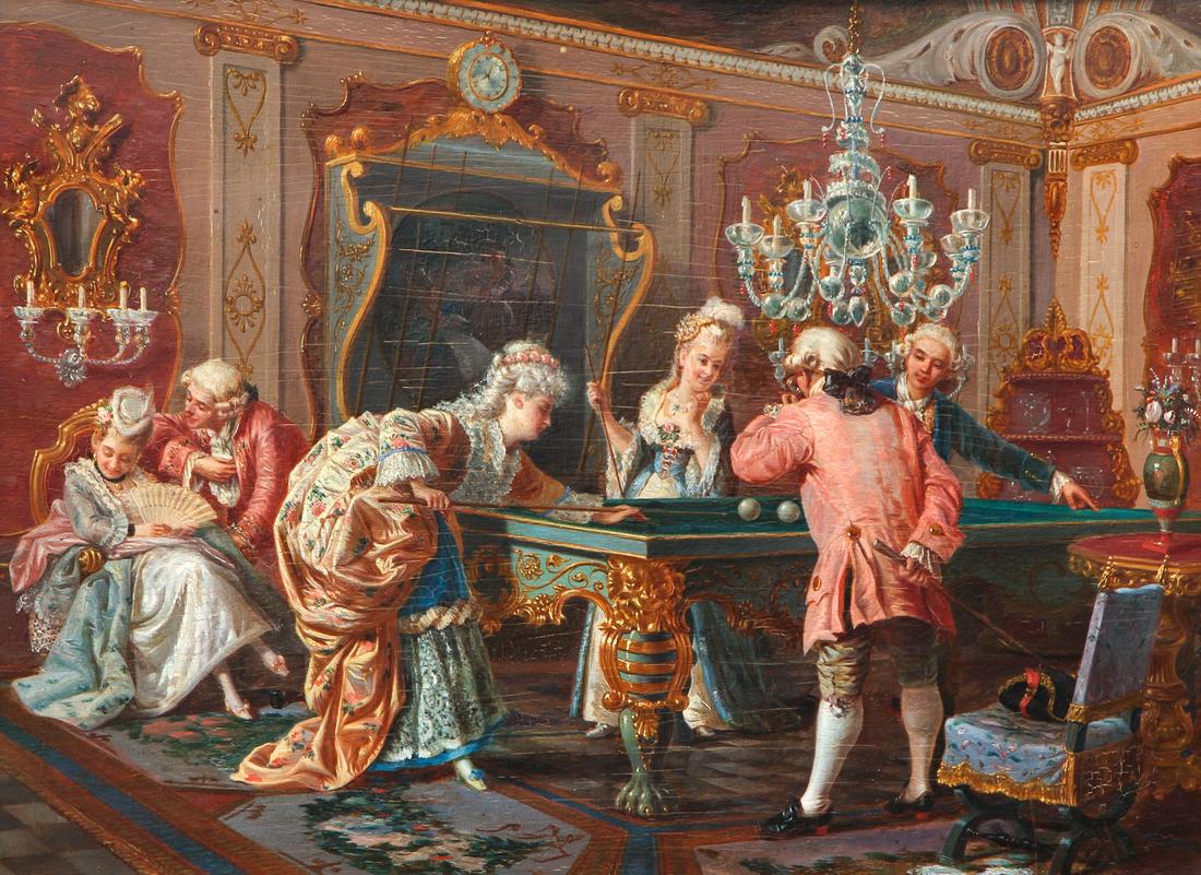 Painting of Aristocrats Playing Billiards (1 of 6)