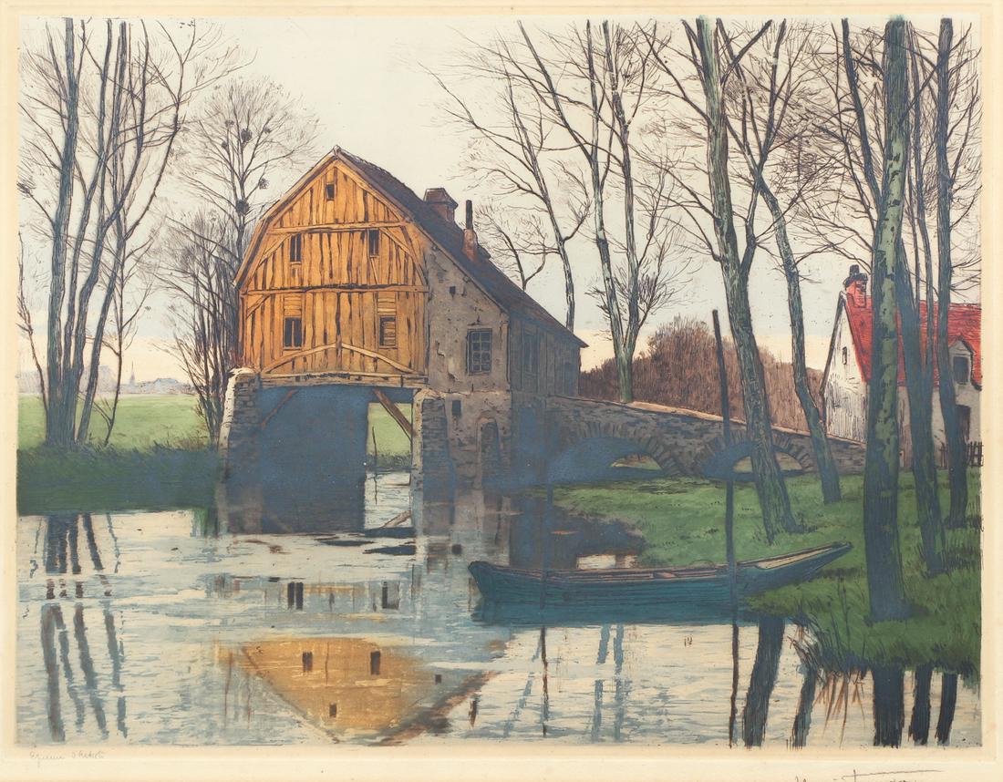 HENRI JOURDAIN color etching The Old Boathouse (1 of 9)