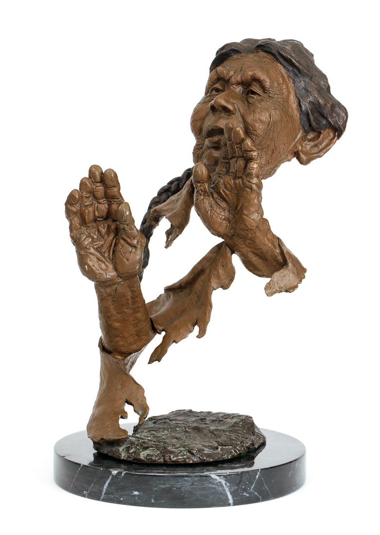 Mark Hopkins Native American Themed Bronze: Hopkins, Mark (American, Contemporary) Grandmother's Blessing, bronze on marble turntable, 11 of an edition of 450, 18 by 9 1/2 inches, along with paperwork.