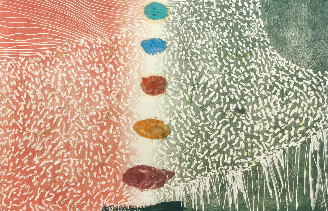 Stanley Boxer hand painted monotype: Boxer, Stanley (American 1926-2000), Untitled Abstract, 1981, woodcut with hand coloring gouache and mixed media on japon paper, 32 x 48 inches, signed in pencil on reverse,