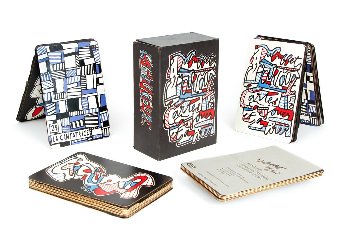 JEAN DUBUFFET signed edition BANQUE DE L'HOURLOUPE: DUBUFFET, Jean, (French, 1901-1985): ''Banque de L'Hourloupe Cartes a Tirer'', set of 52 screen printed in colors playing cards (not including title card), number 164 of an edition of 350. Published 1