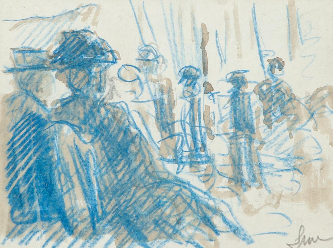 Maximilien Luce color pencil drawing "Personnages: Luce, Maximilien (French, 1858-1941), Personnages Assis, Colored pencil on paper, 3.75 x 5.25 inches (sight size), signed lower right, Provenance: The Vincent Price Collection, with Andre Pacitti auth