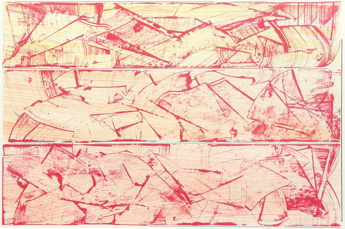 Kenneth NOLAND 1990 orig lithograph Rey: Noland, Kenneth (American, 1924-2010), Rey, 1990, lithograph printed in colors on Guarro paper, 43 x 64 cm.s , 16.9 x 25.2 inches, pencil signed and 37/50, Published by Editions Poligrapha, Barcelona.