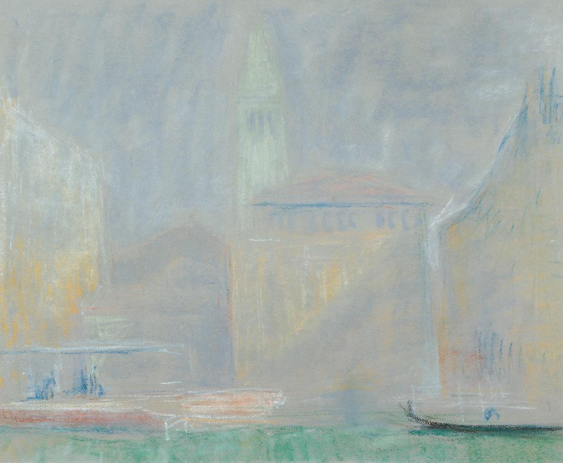 Hans Staude pastel on tinted View of Venice: Staude, Hans (20th Century Italian), View of Venice, pastel on grey tinted paper, 17.5 x 21.5 inches, signed lower center right, Provenance: The Estate of Sidney Stark, Pittsburgh, Pa., framed 22 x 26