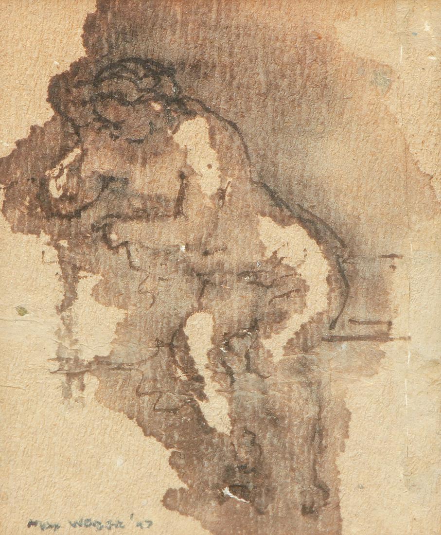 Max Weber ink and wash drawing Nude, 1947: Weber, Max (Russian/American, 1881-1961), Seated Nude, 1947, Ink and wash on paper, 4 x 3.5 inches, signed and dated lower left, Provenance: The Estate of Sidney Stark, Pittsburgh, Pa.