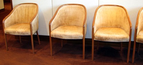 5 Ward Bennett Brickel Lounge Chairs: Ward Bennett for Brickel Title: 5 Upholstered Lounge Dining Chairs Medium: upholstered furniture Dimensions: 32 x 23 x 24 inches