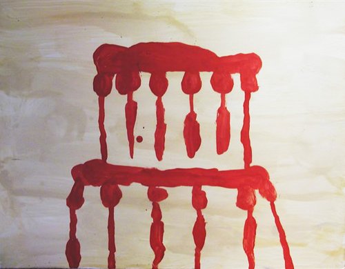 Gary Komarin Red Chair encaustic: Komarin, Gary Red Chair, 1977 encaustic on paper 17 x 22 inches possibly signed on reverse framed in white washed wood measuring 22 x 27 inches