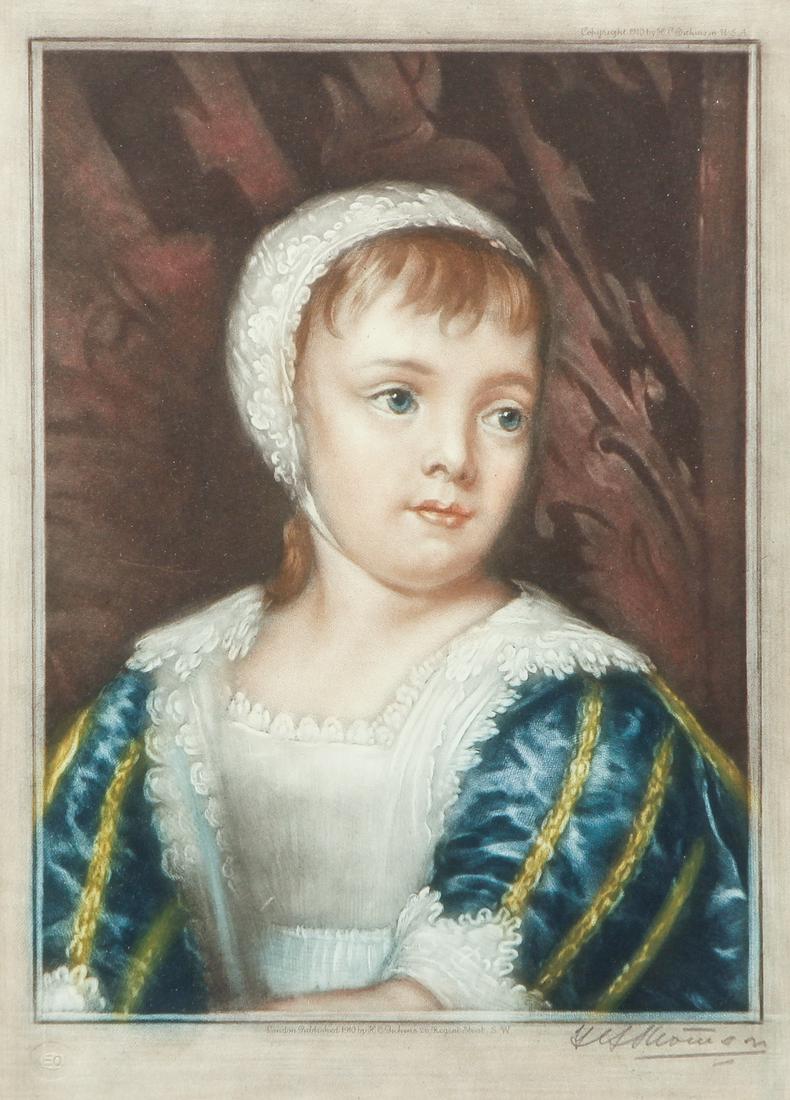 F. G. Stevenson mezzotint engraving of Prince Jacob: Stevenson, F. G. (British, 1827-1907), Prince Jacob, mezzotint print, 1910, pencil signed lower right, print measured 8.75" × 6.5", in carved Gilt period wood frame, frame measured 16.5" × 10.75".