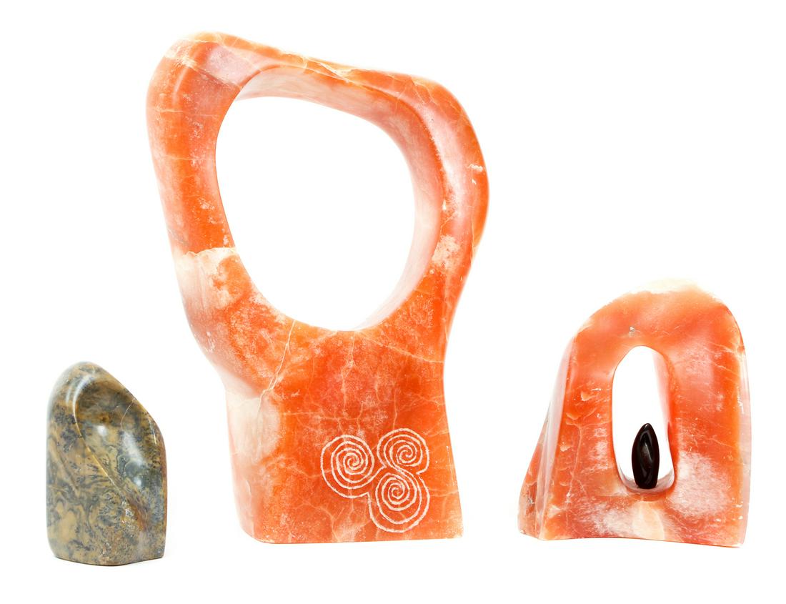 Unusual Mid Century Rock Sculpture: Unusual mid-century three piece rock sculpture, largest 16 by 11 inches.