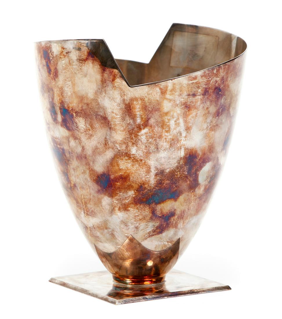 Swid Powell Modern Design Silverplate Vase: Swid Powell modern design silverplate vase, 7 inches.