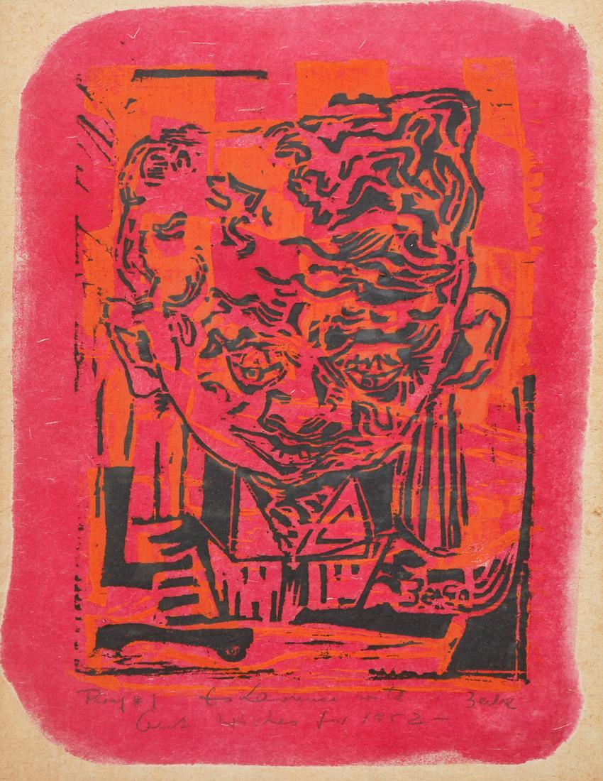 Karl Zerbe Surreal Figure Woodblock Print (1 of 5)
