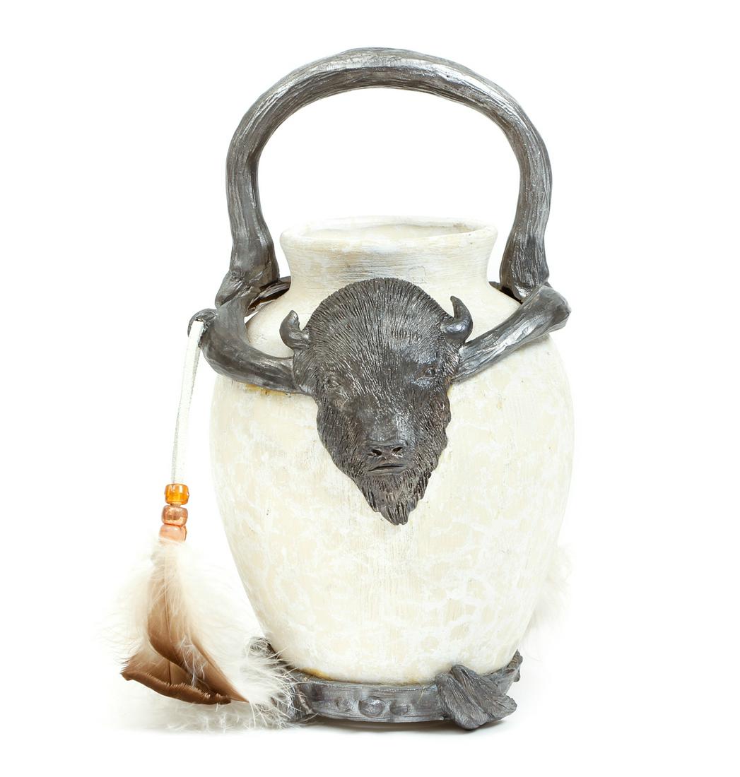 Ricker Jar Feathers Metal Leather Buffalo (1 of 9)