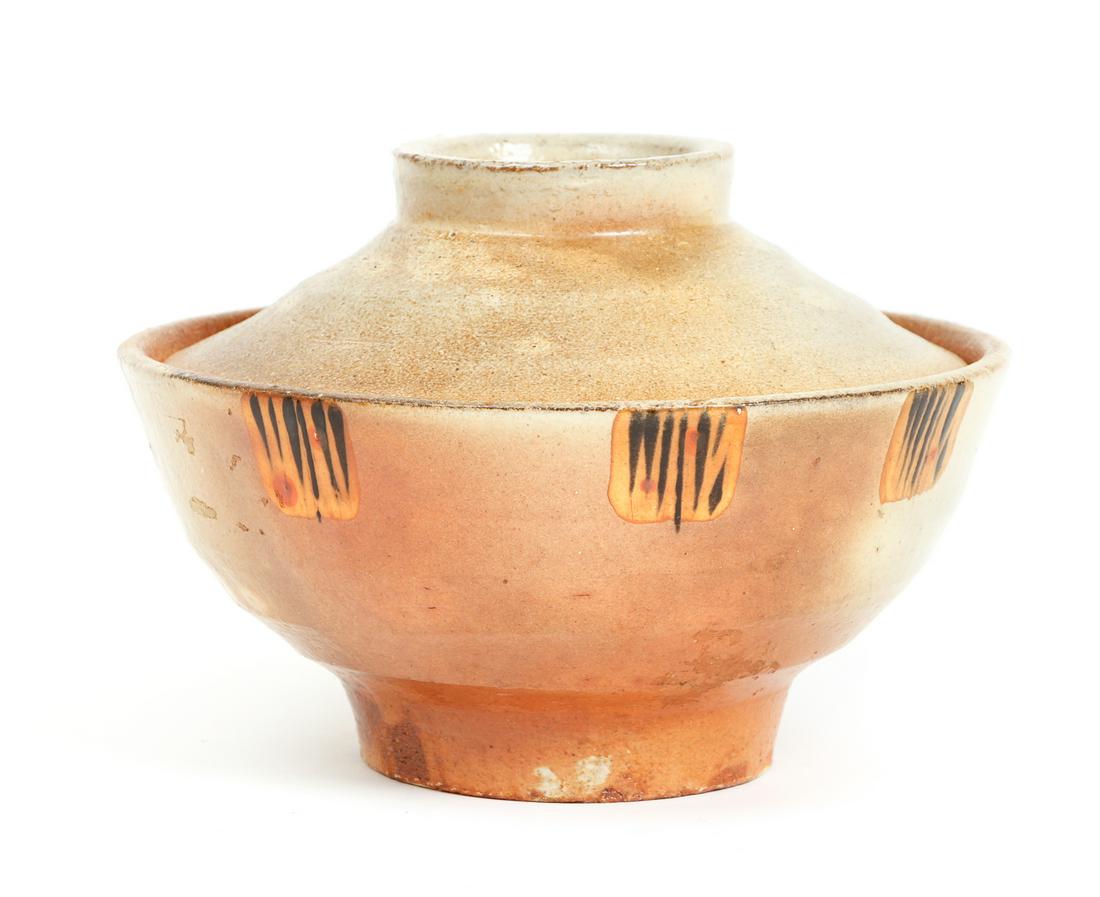 Ruggles Rankin Ceramic Bowl Lid: Ruggles, Will and Douglass Rankin for Rock Creek Pottery (Americans, 20th/21st cent), Ceramic bowl with lid, maker's mark to outer rim near base, 8 inch diameter, height 6 inches with lid on. Provenan