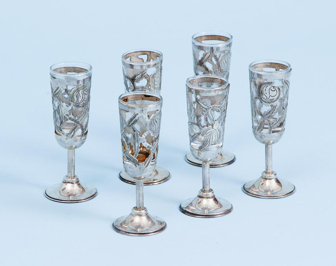 6 Sterling and Glass Cordial Glasses (1 of 6)