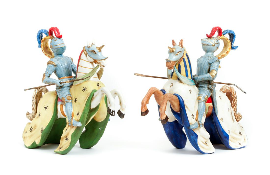 pair of Italian ceramic Jousting Knights statues (1 of 16)