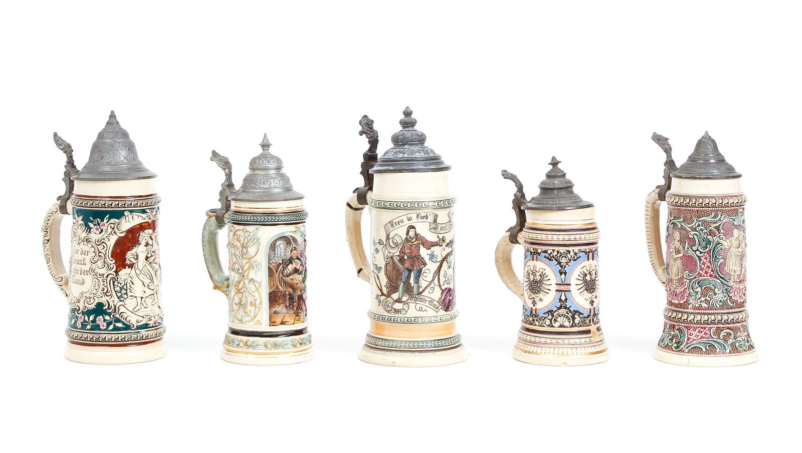 Lot of 5 German Lidded Beer Steins (1 of 17)