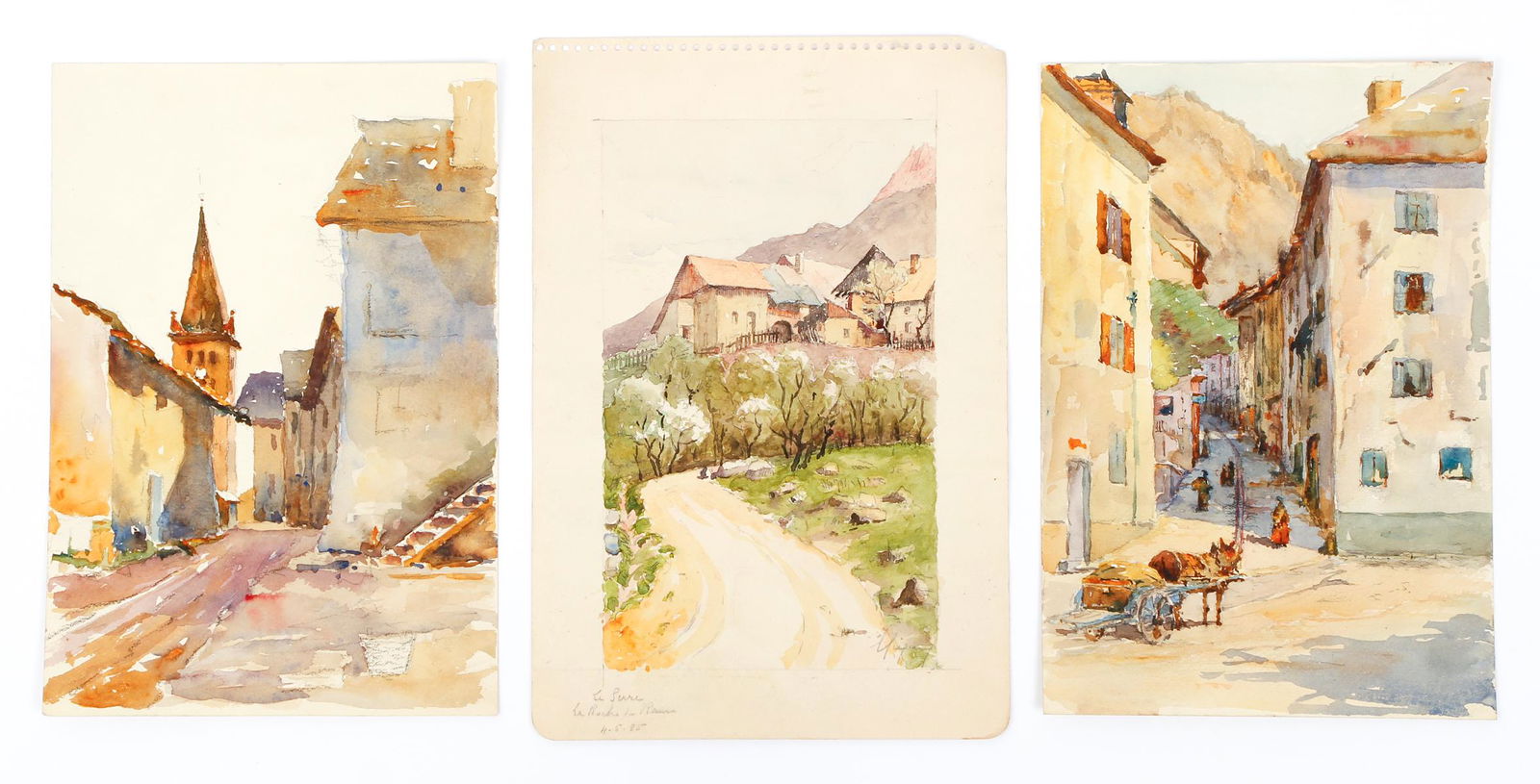 3 European Travel watercolors, hillside villages (1 of 16)