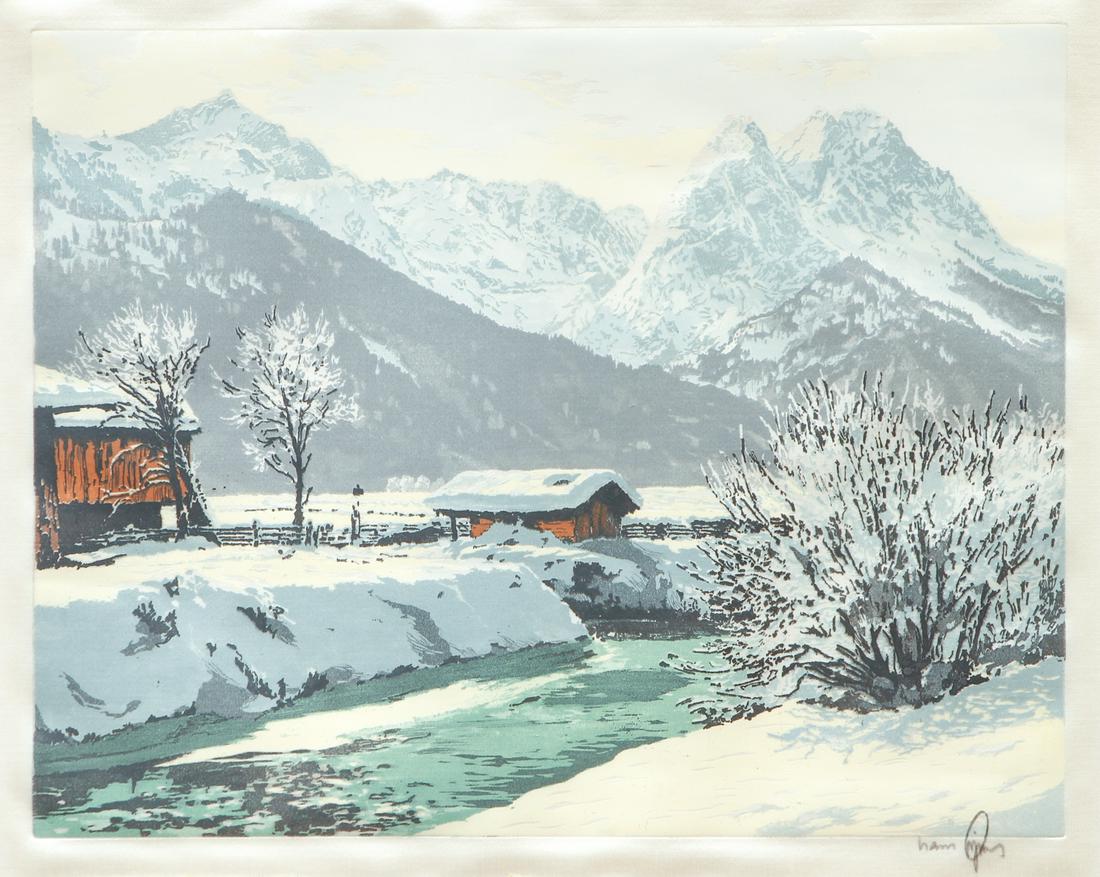 Hans Figura color etching Alpine Valley in Winter (1 of 8)
