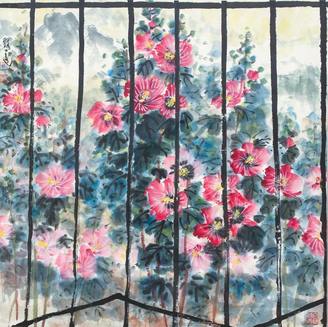 Professor Jin Yong Feng watercolor Hollyhock (1 of 8)