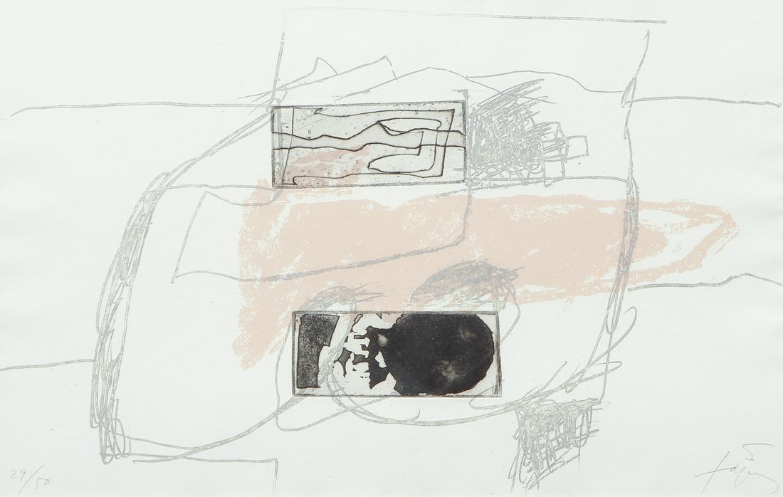 Antoni Tapies 1976 etching "Rose et Deux Plaques" (1 of 7)