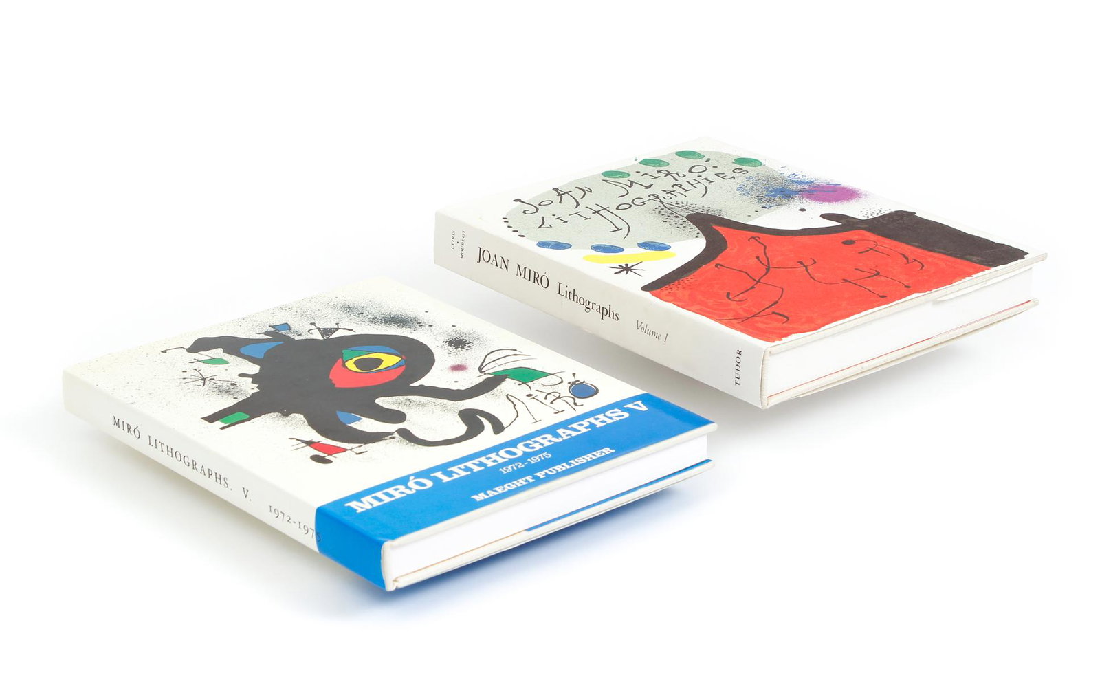 Joan Miro Lithographs Tudor 1972 Original: Leiris, Michel and Fernand Mourlot and Patrick Cramer, Joan Miro: Lithographs, volumes 1 and 5 (two vols total), published by Tudor in 1972 and Maeght in 1992, respectively, hardcover 4tos., volume 1 
