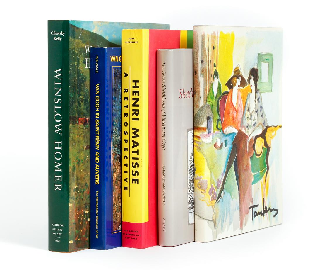 Itzchak Tarkay Lithos Book Lot Van Gogh Homer: Lot of 5 art books, the highlight is Itzchak Tarkay: Works on Paper published in 1993 by Perry Art Gallery that includes 3 color lithos plus a lithographed dust jacket, number 2682 of 4400 copies, sig