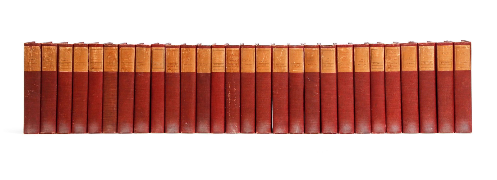 28 vols Complete Works Tolstoy Deluxe: The Complete Works of Count Leo Tolstoy (Tolstoi) in 28 volumes, Boston, Dana Estes, most published 1904 or 1905 with a few in 1912, each book is numbered 461 of 1,000 copies of the Edition de Luxe, 8