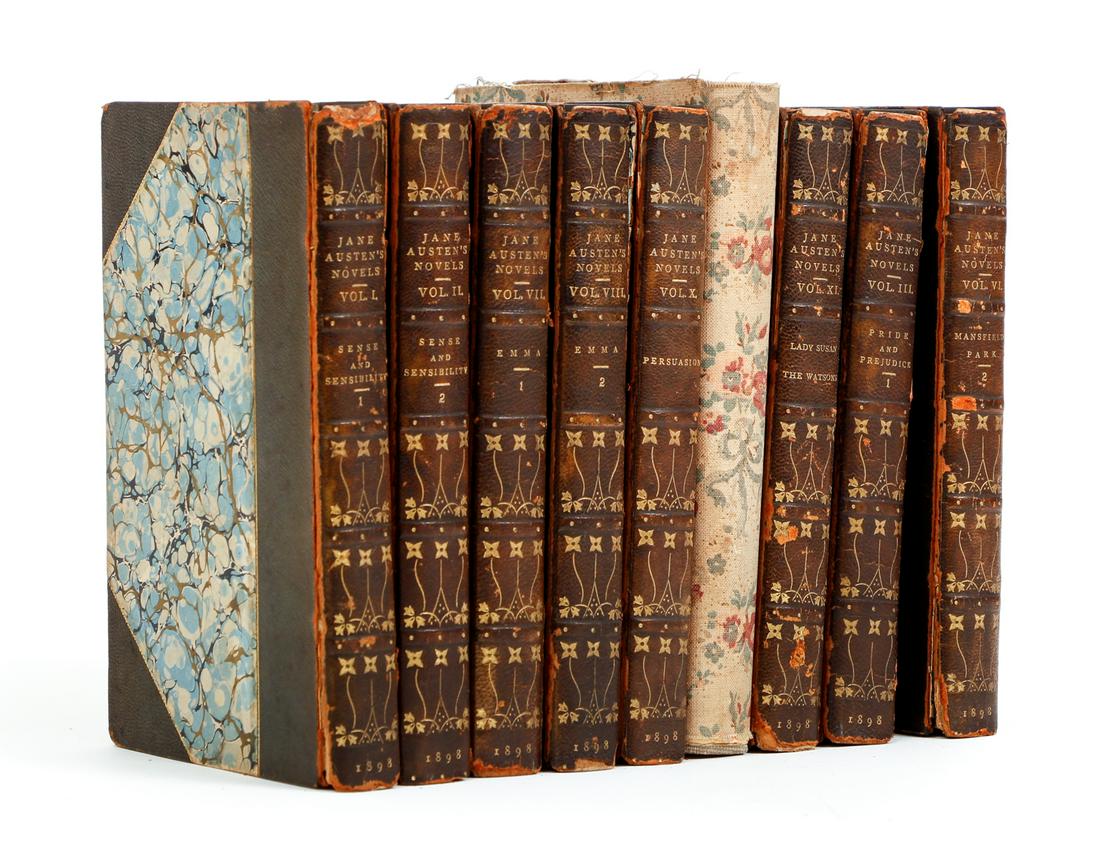 Works of Jane Austen 8 vols Leather 1898: Austen, Jane, 8 (of 12) volumes from the Works of Jane Austen set published in 1898 by Little, Brown of Boston, includes Sense and Sensibility in 2 vols, Emma in 2 vols, Persuasion, Lady Susan & The W