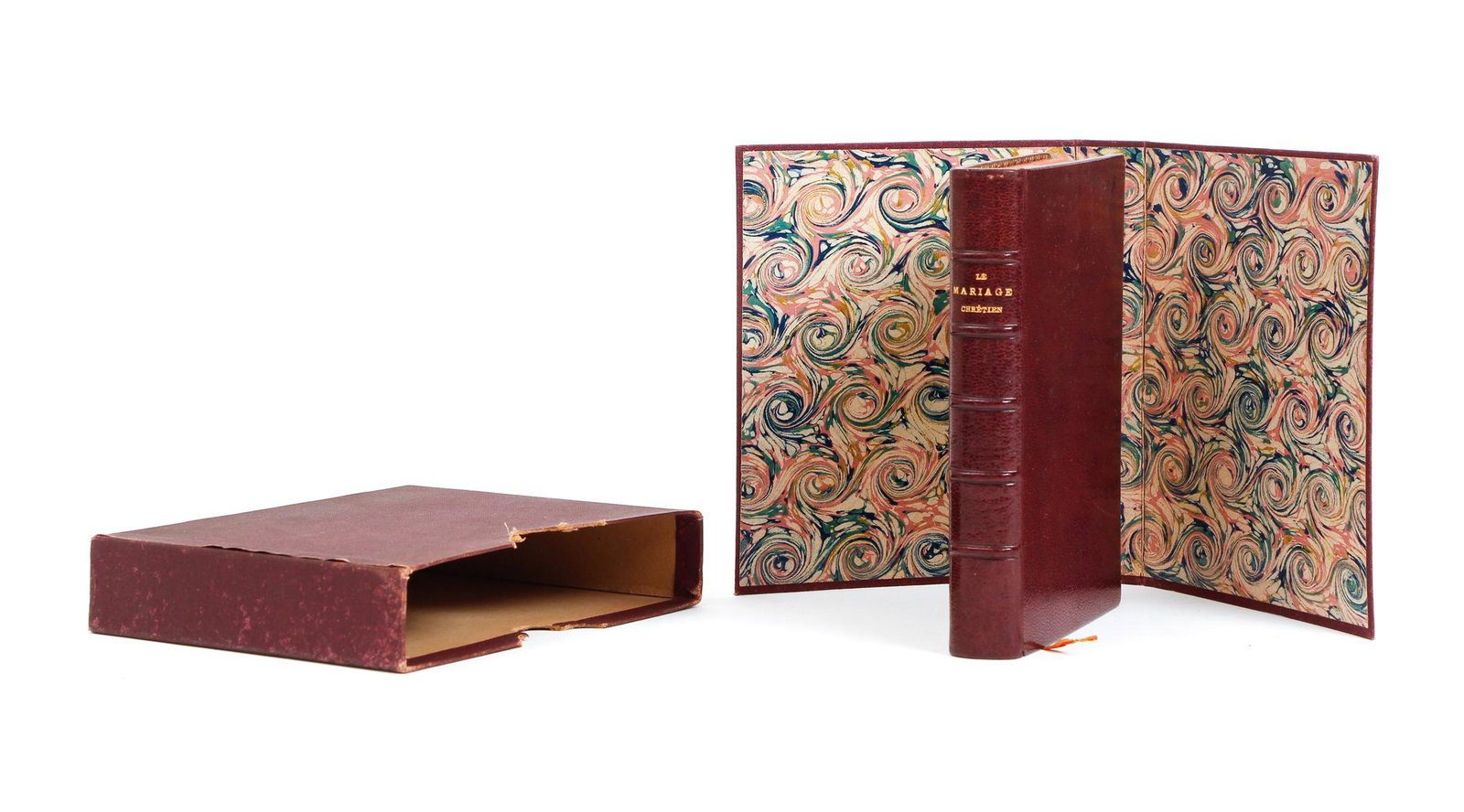 2 Fine Bindings Dutton Kauffmann Shelley: 2 fine bindings: 1. Shelley's Minor Poems, 1880, London, Kegan Paul, 12mo., in full crushed blue morocco by E. P. Dutton of New York, gilt design, titles and doublures, aeg. 2. Le Mariage Chretien, 18