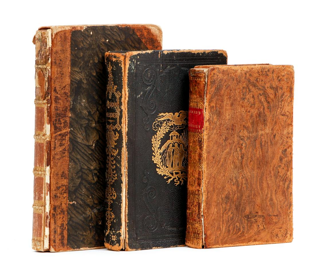Milton Homer American Songs 3 vols: Lot of 3 books, all hardcovers, Odyssey of Homer trans by Pope, 1816, Philadelphia, Volume 2 only, 12mo., original full calf / Paradise Lost by Milton, Richter, Altenburgh, 1783, new endpapers / Ameri