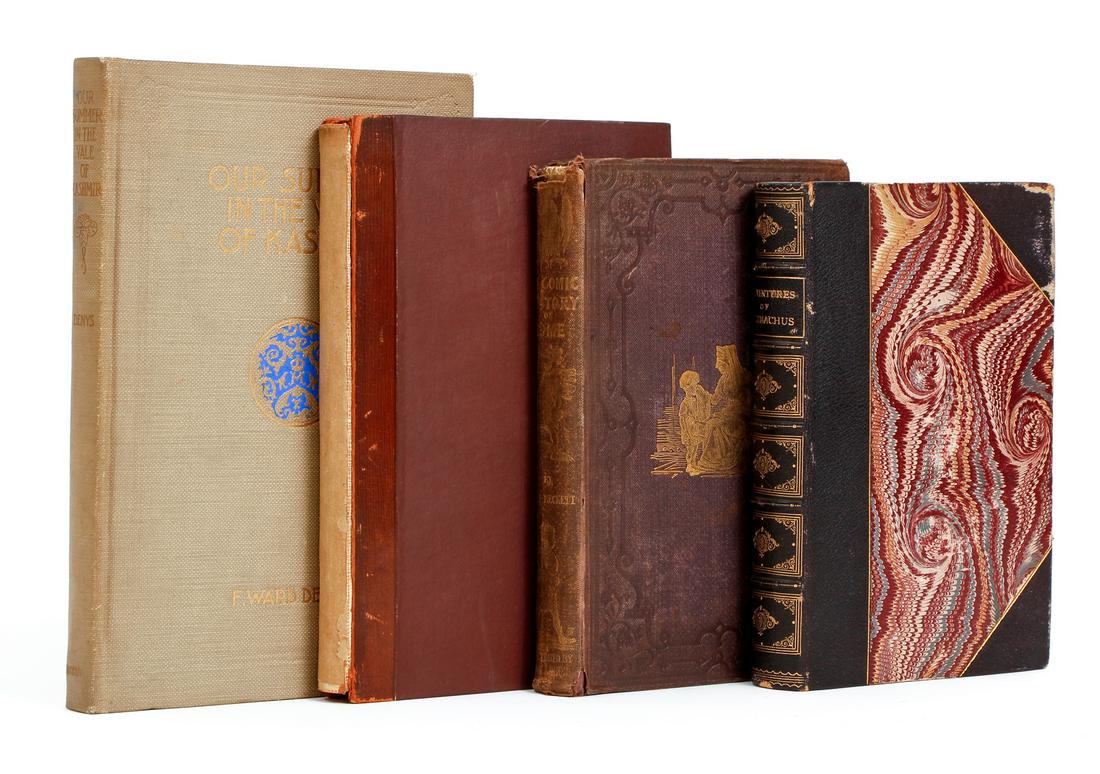 Lot 4 illustrated books Color Plates Cruikshank: Lot of 4 books: 1. The Comic History of Rome by Beckett, c. 1900, 12 hand-colored plates by John Leech. / 2. A Handbook for Posterity by George Cruikshank, 1896, illustrated with 62 etchings, number 2