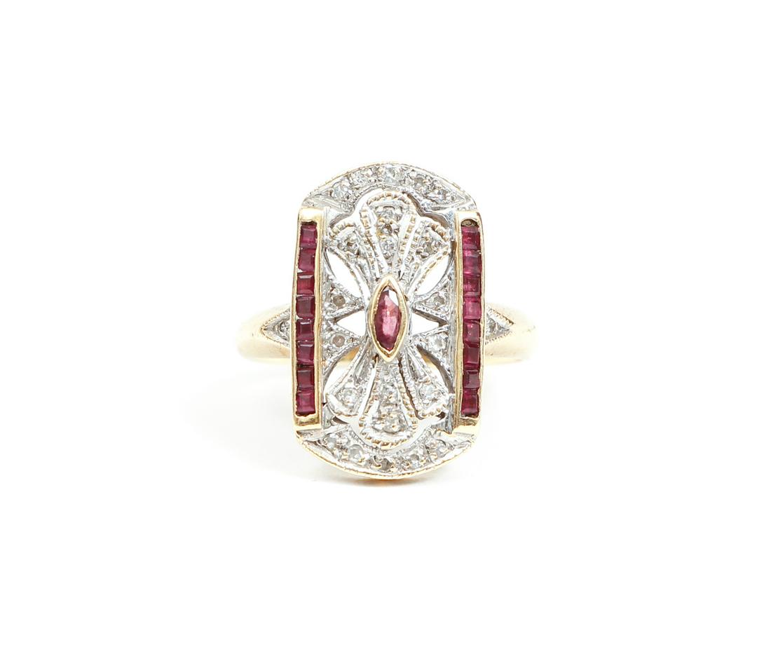 14K Art Deco Style Ruby Diamond Ring (1 of 4)