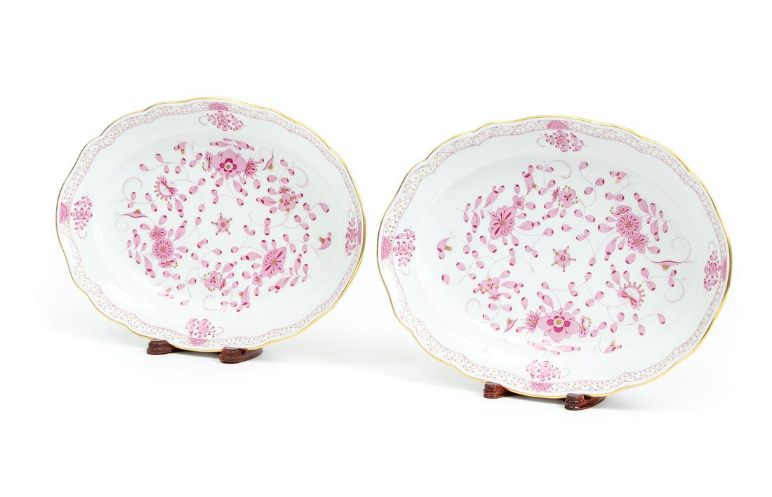 Pair Meissen Indian Pink Porcelain Platters (1 of 6)