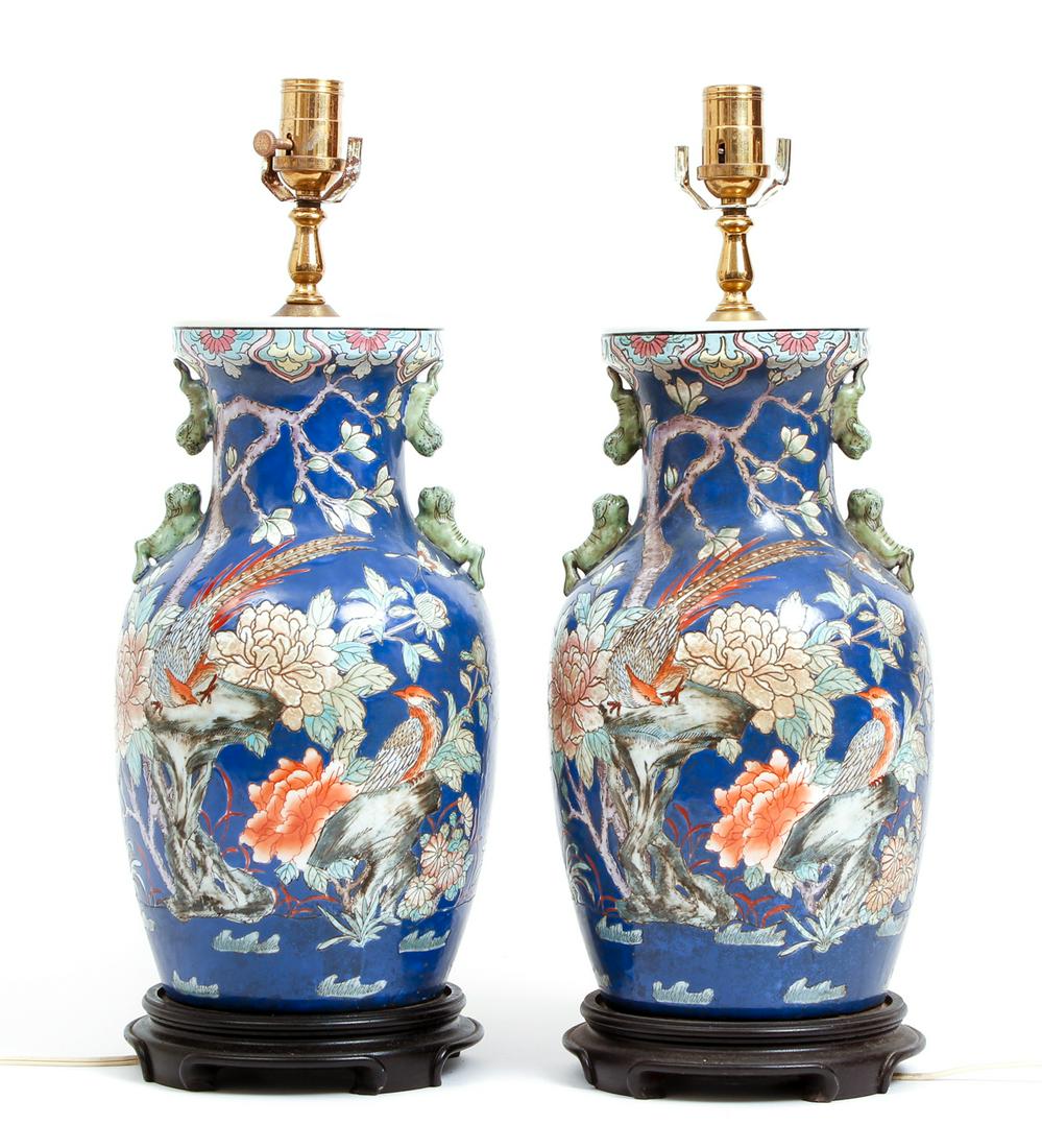 Pair Famille Rose Vases converted to Lamps (1 of 11)