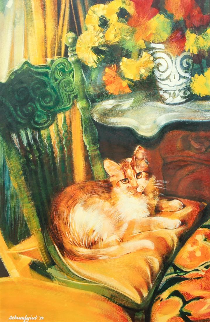 Robert Schmalzried 1972 acrylic on masonite Resting Cat (1 of 8)