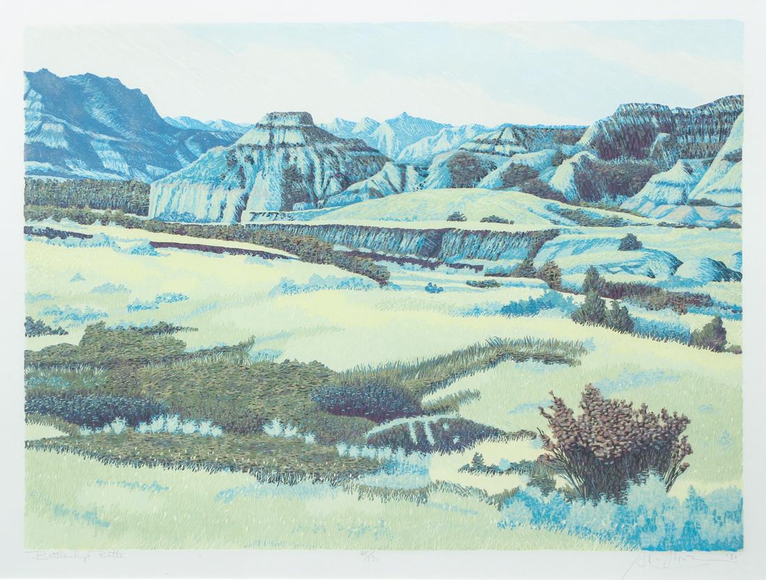 Gordon Mortensen Battleship Butte Woodcut Color Signed (1 of 9)