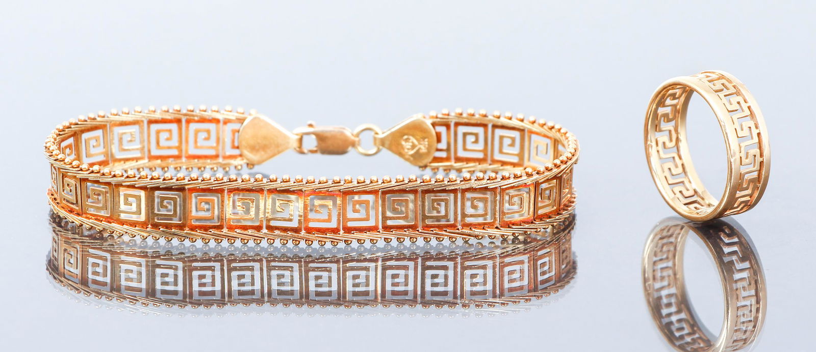 14K Gold Greek Key Bracelet and Ring (1 of 9)