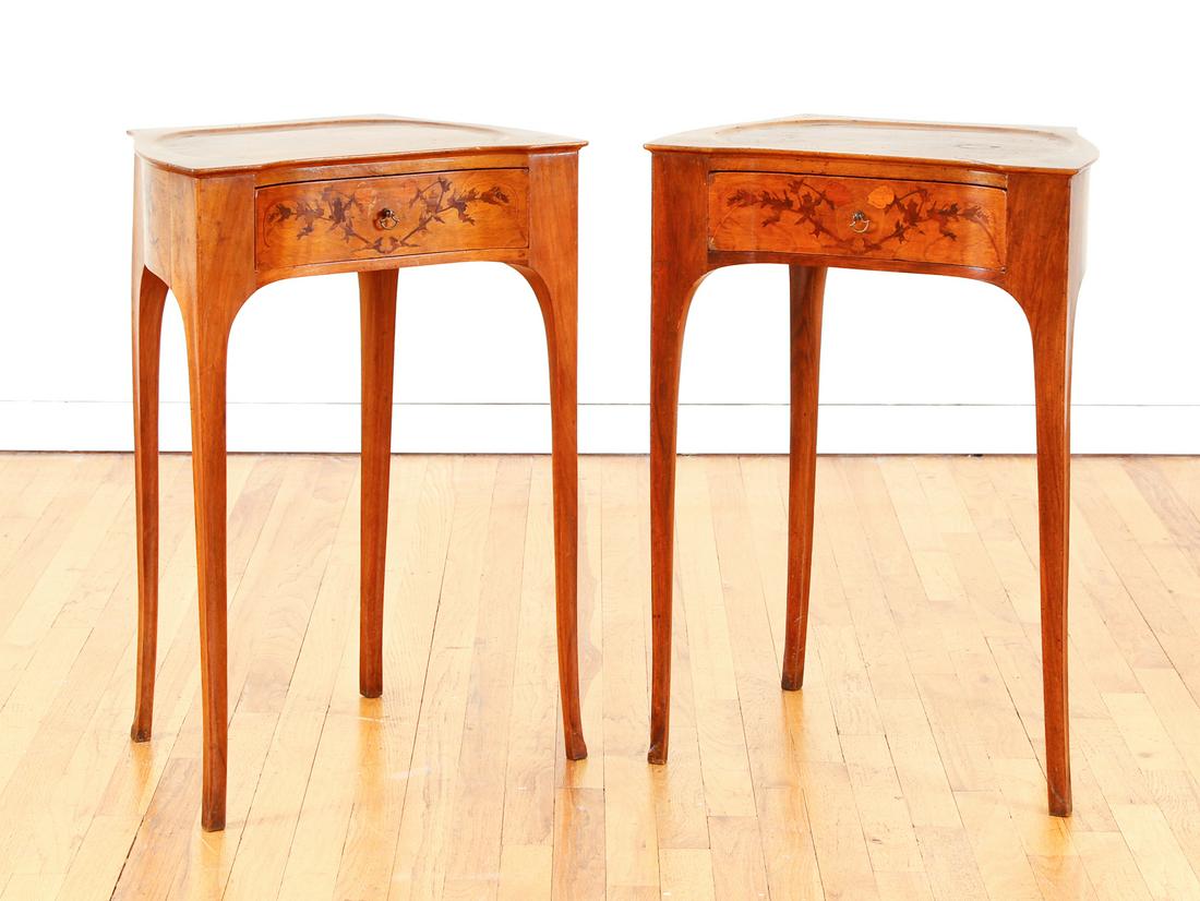 pair Art Nouveau walnut inlaid End tables (1 of 13)