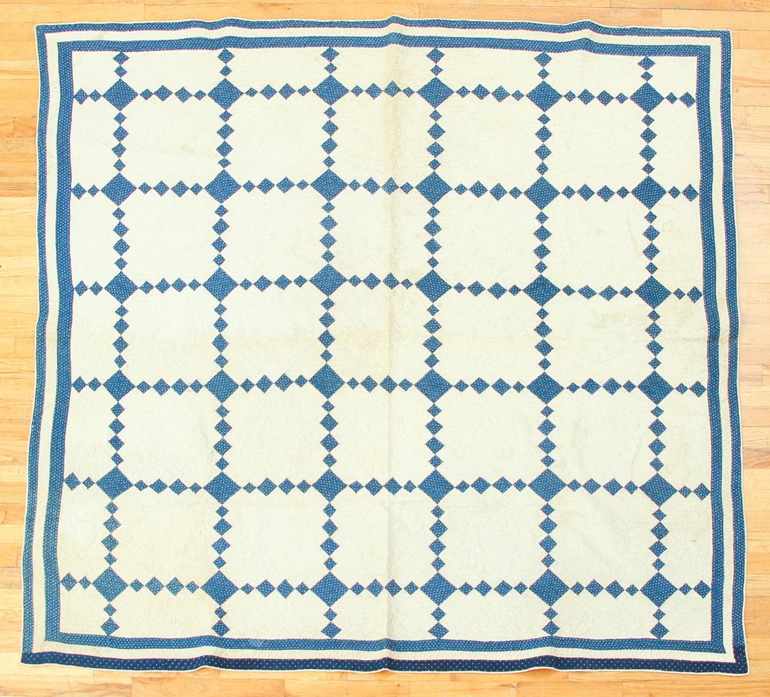 19th c. Blue White Square Quilt (1 of 7)