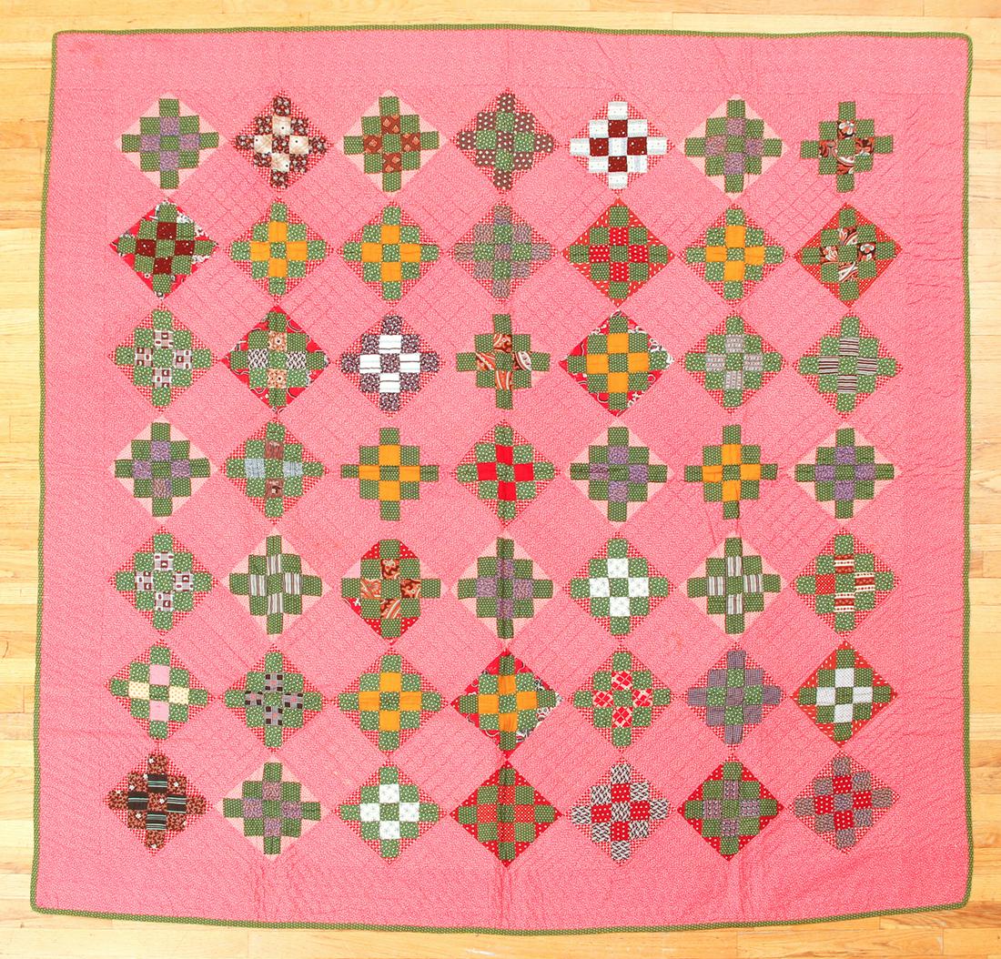 19th c. Colorful Square Pink Quilt (1 of 8)