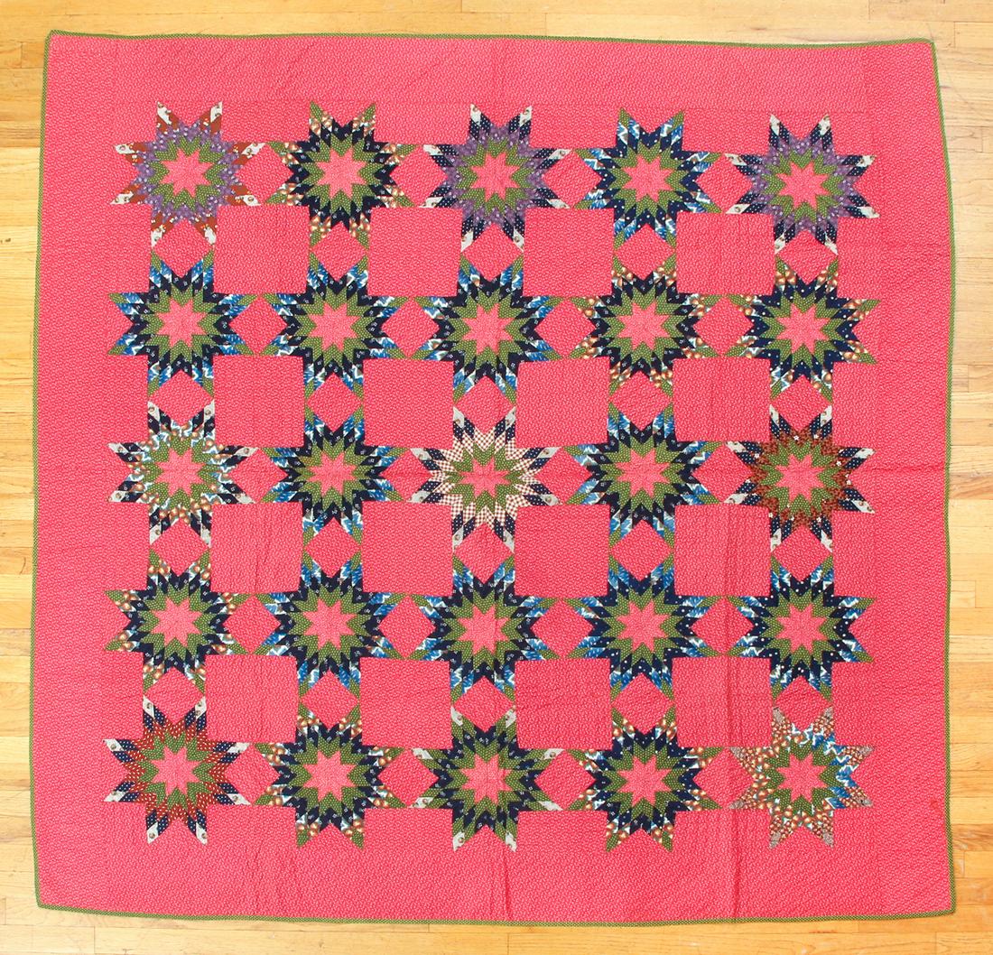 19th c. Starburst Colorful Quilt Antique (1 of 7)