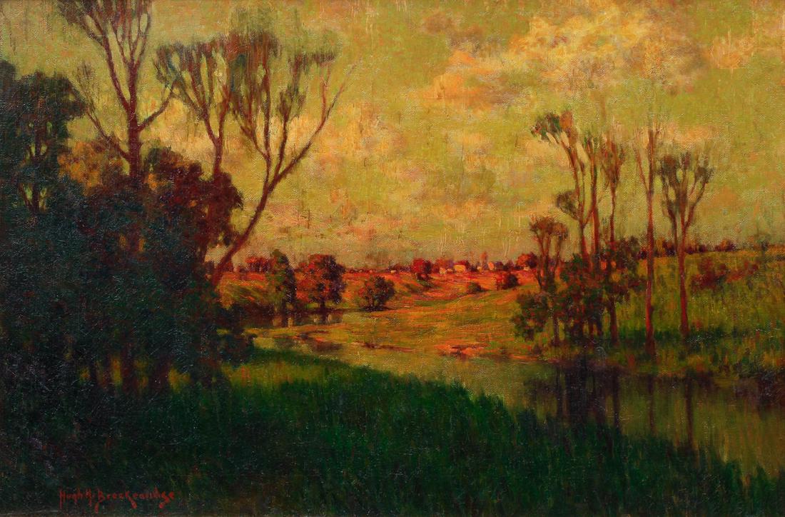 Hugh Henry Breckenridge Landscape Oil Ptg: Breckenridge, Hugh Henry (American, 1870-1937), Pennsylvania Landscape, undated, oil on canvas, relined, signed lower left, 19.75 x 29.5 inches, in painted wood frame 29.5 x 39.5 inches, Provenance: N