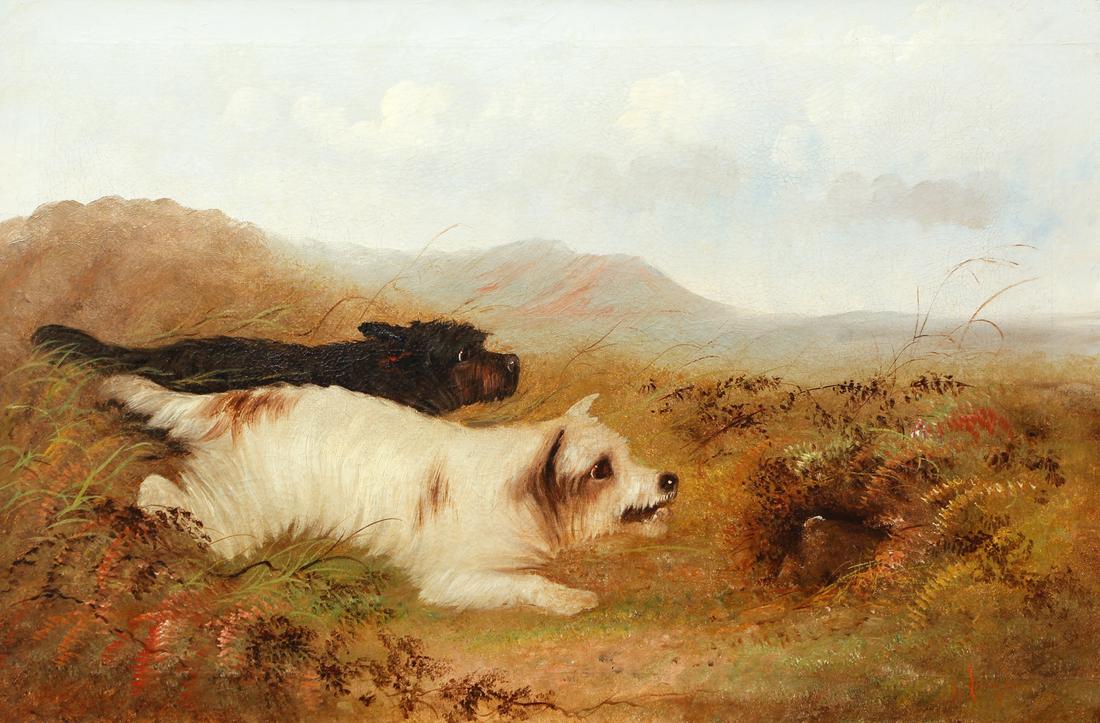 Oil Painting Two Terriers Chasing Rabbit (1 of 9)