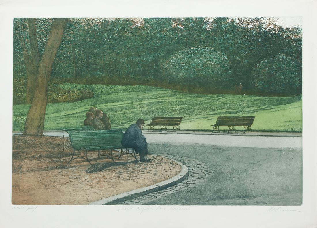 Harold Altman orig litho Seated Figures, Parc (1 of 9)