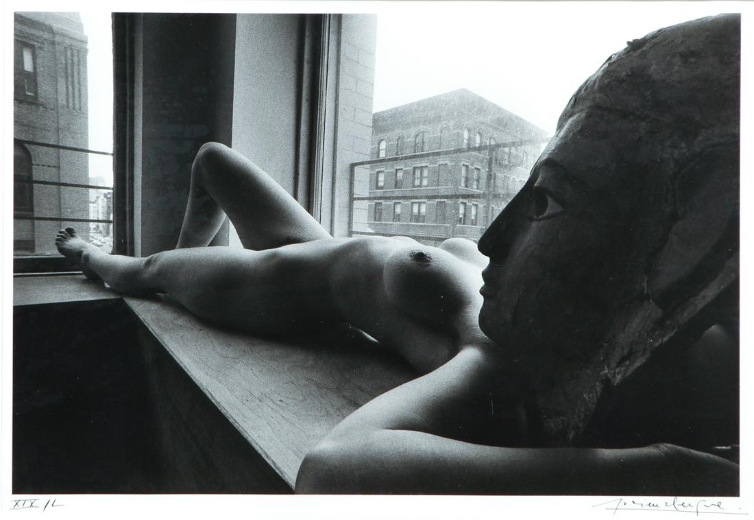 Lucien Clergue Urban Nude Photo Signed: Clergue, Lucien (French, 1934-2014), Nude With Mask, printed 1981, silver gelatin photograph, signed in ink lower right and numbered XIX/L (29/50), photo 9.75 x 14 inches, matted and framed 17 x 21.5 