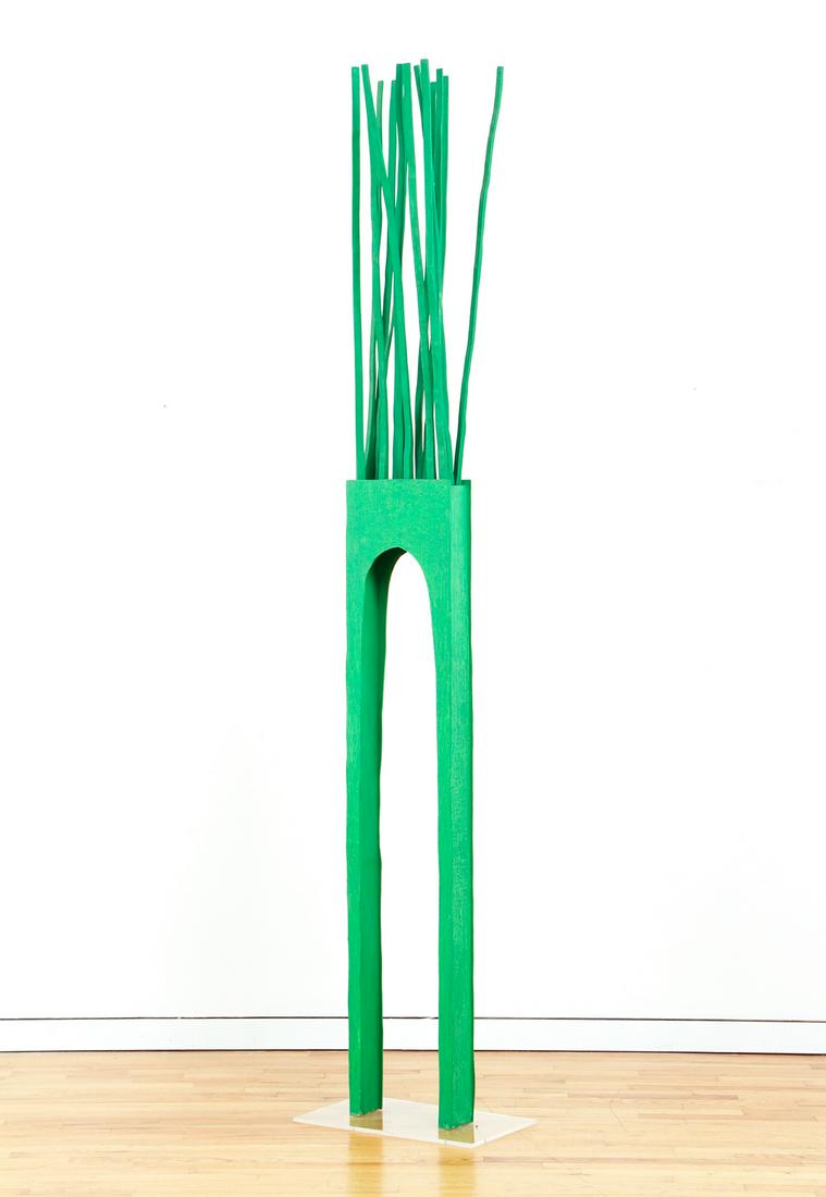 Diane Samuels 1987 sculpture Green Woman: Samuels, Diane (Contemporary American), Green Woman, 1987, paint on wood, 96 x 15 x 8 inches, multiple elements